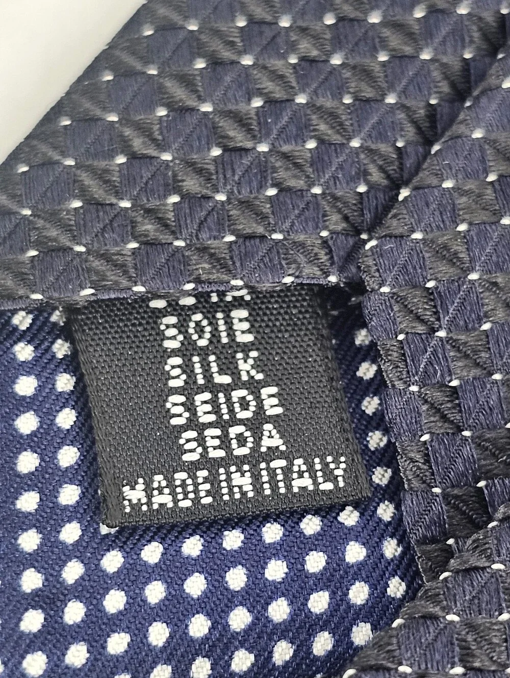 ETON 100% Silk Tie Italy Blue Jacquard Geometric Diamond Luxury Professional